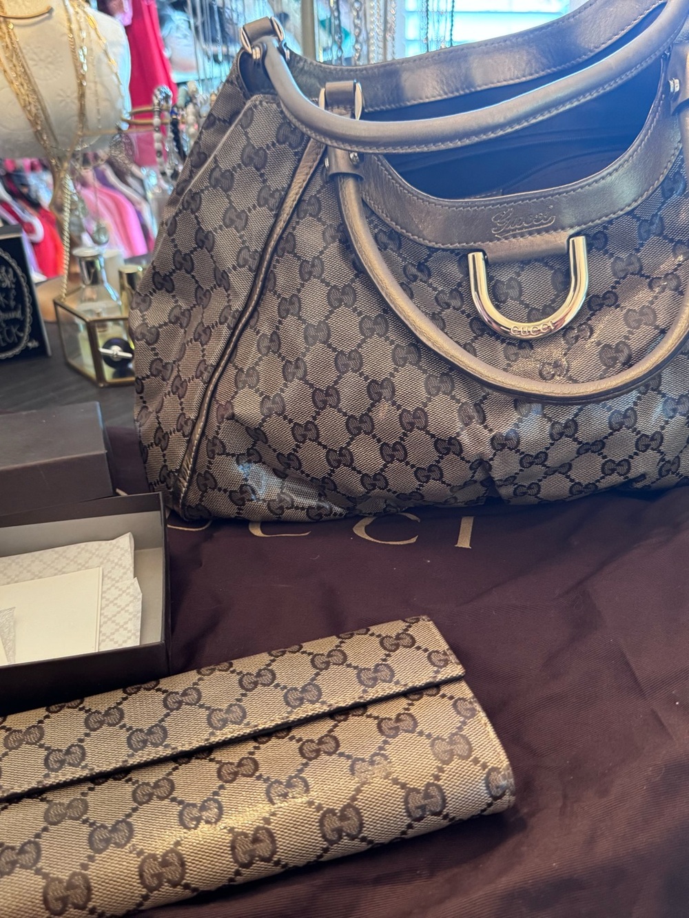 Gucci Brown GG Canvas Shoulder Bag with Matching Wallet